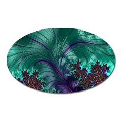 Fractal Turquoise Feather Swirl Oval Magnet