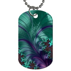 Fractal Turquoise Feather Swirl Dog Tag (One Side)