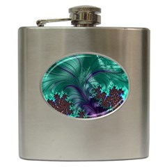 Fractal Turquoise Feather Swirl Hip Flask (6 Oz) by Pakrebo