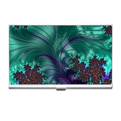 Fractal Turquoise Feather Swirl Business Card Holder