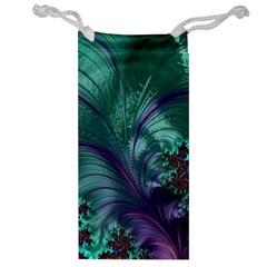 Fractal Turquoise Feather Swirl Jewelry Bag