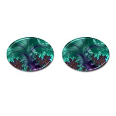 Fractal Turquoise Feather Swirl Cufflinks (Oval)