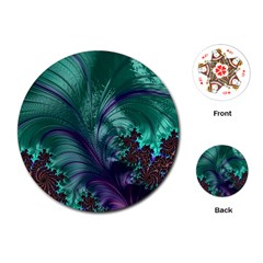 Fractal Turquoise Feather Swirl Playing Cards (Round)