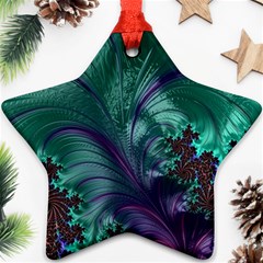 Fractal Turquoise Feather Swirl Star Ornament (Two Sides)