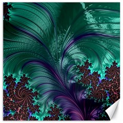 Fractal Turquoise Feather Swirl Canvas 12  x 12 