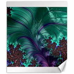 Fractal Turquoise Feather Swirl Canvas 20  X 24  by Pakrebo