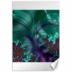 Fractal Turquoise Feather Swirl Canvas 20  x 30 