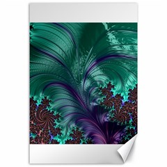 Fractal Turquoise Feather Swirl Canvas 24  x 36 