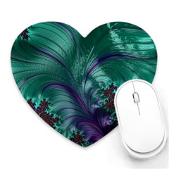 Fractal Turquoise Feather Swirl Heart Mousepads