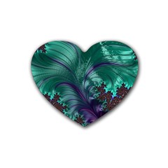 Fractal Turquoise Feather Swirl Heart Coaster (4 pack) 