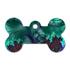 Fractal Turquoise Feather Swirl Dog Tag Bone (Two Sides)