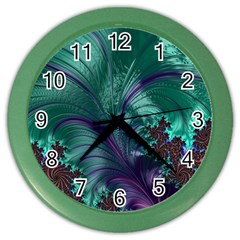 Fractal Turquoise Feather Swirl Color Wall Clock