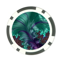 Fractal Turquoise Feather Swirl Poker Chip Card Guard