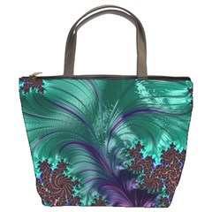 Fractal Turquoise Feather Swirl Bucket Bag