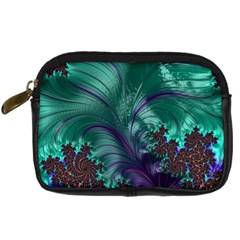 Fractal Turquoise Feather Swirl Digital Camera Leather Case