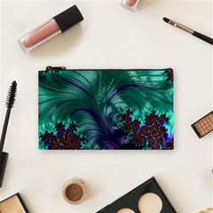 Fractal Turquoise Feather Swirl Cosmetic Bag (Small)