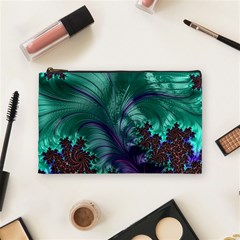 Fractal Turquoise Feather Swirl Cosmetic Bag (Medium)