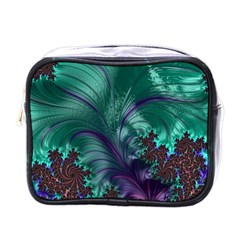 Fractal Turquoise Feather Swirl Mini Toiletries Bag (One Side)