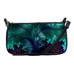 Fractal Turquoise Feather Swirl Shoulder Clutch Bag