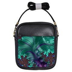 Fractal Turquoise Feather Swirl Girls Sling Bag