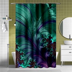 Fractal Turquoise Feather Swirl Shower Curtain 48  x 72  (Small) 