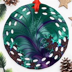 Fractal Turquoise Feather Swirl Round Filigree Ornament (Two Sides)