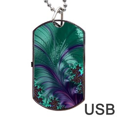 Fractal Turquoise Feather Swirl Dog Tag USB Flash (Two Sides)