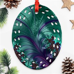 Fractal Turquoise Feather Swirl Ornament (Oval Filigree)