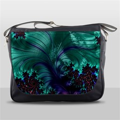 Fractal Turquoise Feather Swirl Messenger Bag