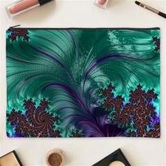 Fractal Turquoise Feather Swirl Cosmetic Bag (XXXL)