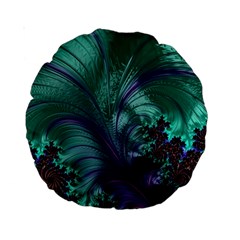 Fractal Turquoise Feather Swirl Standard 15  Premium Round Cushions