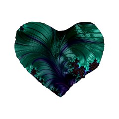 Fractal Turquoise Feather Swirl Standard 16  Premium Heart Shape Cushions