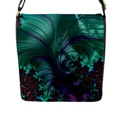 Fractal Turquoise Feather Swirl Flap Closure Messenger Bag (L)