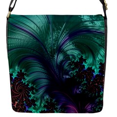 Fractal Turquoise Feather Swirl Flap Closure Messenger Bag (S)