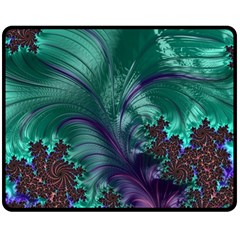 Fractal Turquoise Feather Swirl Double Sided Fleece Blanket (Medium) 