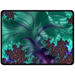 Fractal Turquoise Feather Swirl Double Sided Fleece Blanket (Large) 