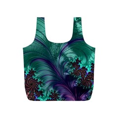 Fractal Turquoise Feather Swirl Full Print Recycle Bag (S)