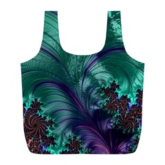 Fractal Turquoise Feather Swirl Full Print Recycle Bag (L)