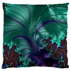 Fractal Turquoise Feather Swirl Large Flano Cushion Case (One Side)