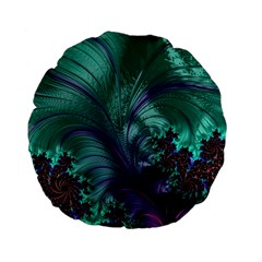 Fractal Turquoise Feather Swirl Standard 15  Premium Flano Round Cushions