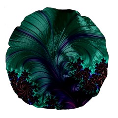 Fractal Turquoise Feather Swirl Large 18  Premium Flano Round Cushions