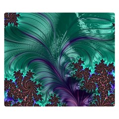 Fractal Turquoise Feather Swirl Double Sided Flano Blanket (Small) 