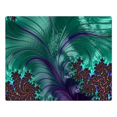 Fractal Turquoise Feather Swirl Double Sided Flano Blanket (Large) 