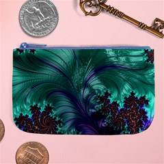 Fractal Turquoise Feather Swirl Large Coin Purse