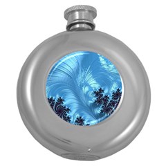 Fractal Art Feather Swirls Puffy Round Hip Flask (5 Oz) by Pakrebo