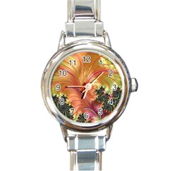 Fractal Feather Artwork Art Round Italian Charm Watch by Pakrebo