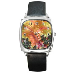 Fractal Feather Artwork Art Square Metal Watch by Pakrebo