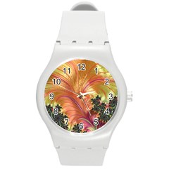 Fractal Feather Artwork Art Round Plastic Sport Watch (m)