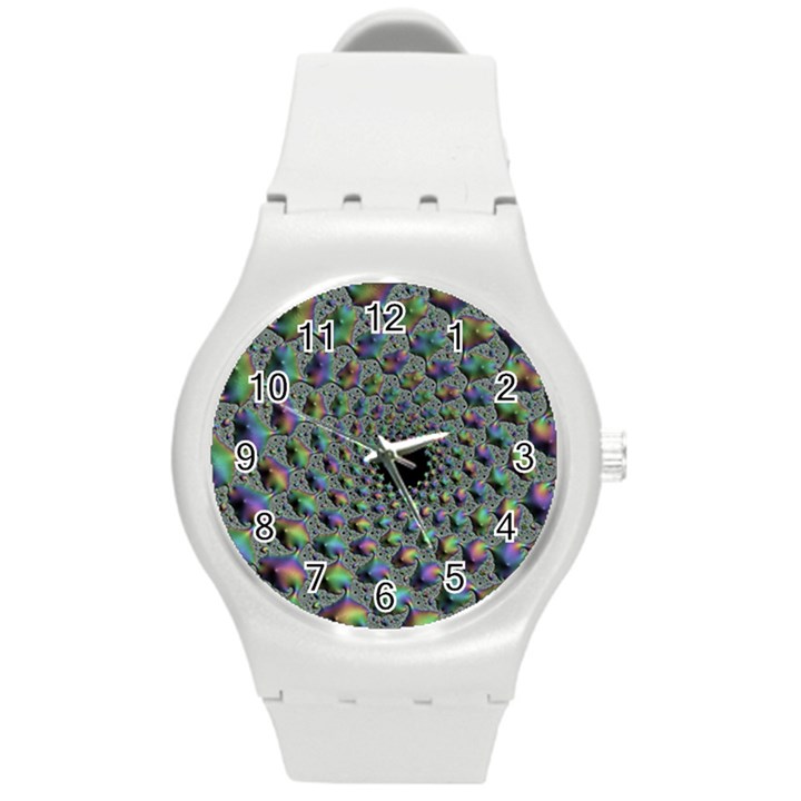 Fractal Rainbow Art Artwork Design Round Plastic Sport Watch (M)