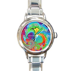 Fractal Art Psychedelic Fantasy Round Italian Charm Watch by Pakrebo